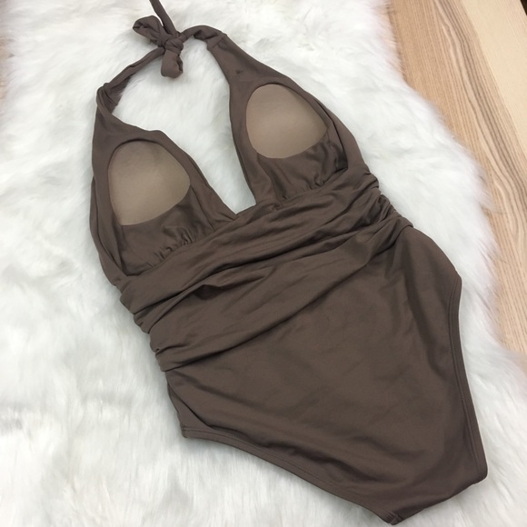 So Do Mel Fawn Beige The Ruched Halter One-Piece - Picture 3 of 5